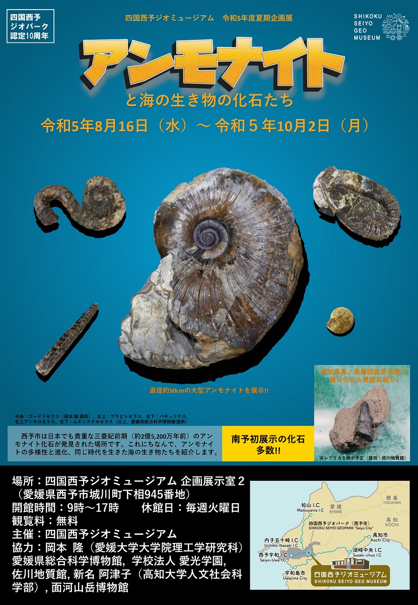 8/16~10/2 企画展「アンモナイトと海の生き物の化石たち」を開催します。 | イベント情報 | 四国西予ジオパーク